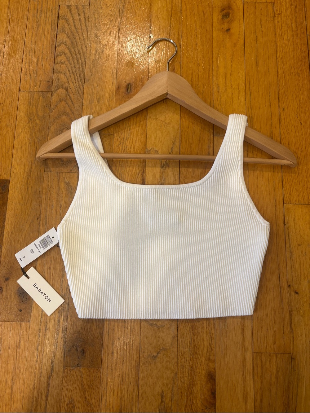 Aritzia Babaton White Ribbed Square-Neck Crop Tank